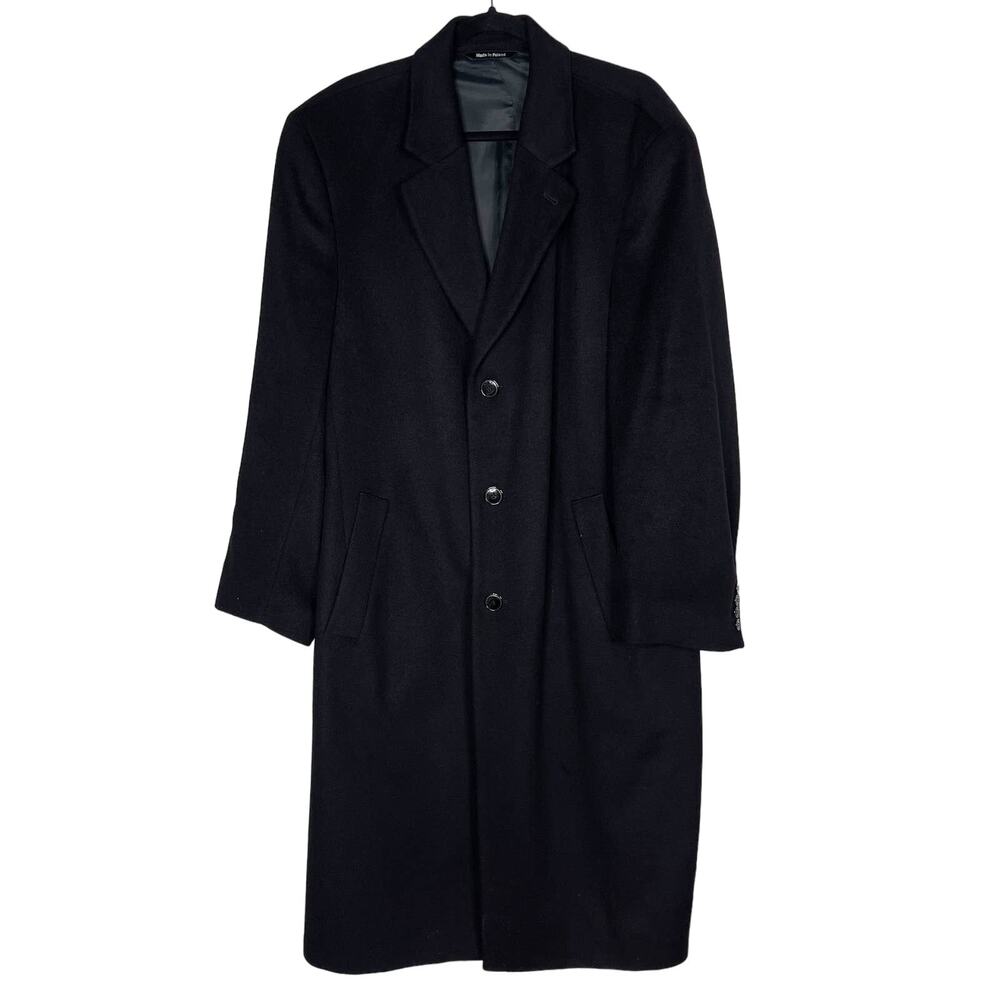 Faconnable Mens 51 Regular Black Cashmere Coat with Teflon Coating Cupro Lining